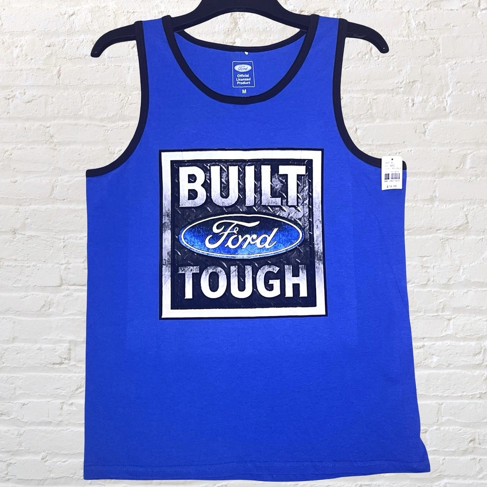 Ford Motor Company‎ Built Tough Graphic Ringer Tank Top Size M Blue Summer NWT